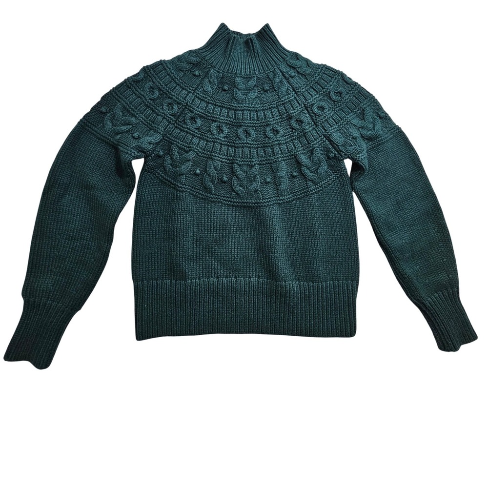 Banana Republic Sweater XS Galactic Green Cable Knit Mock Neck Pullover
